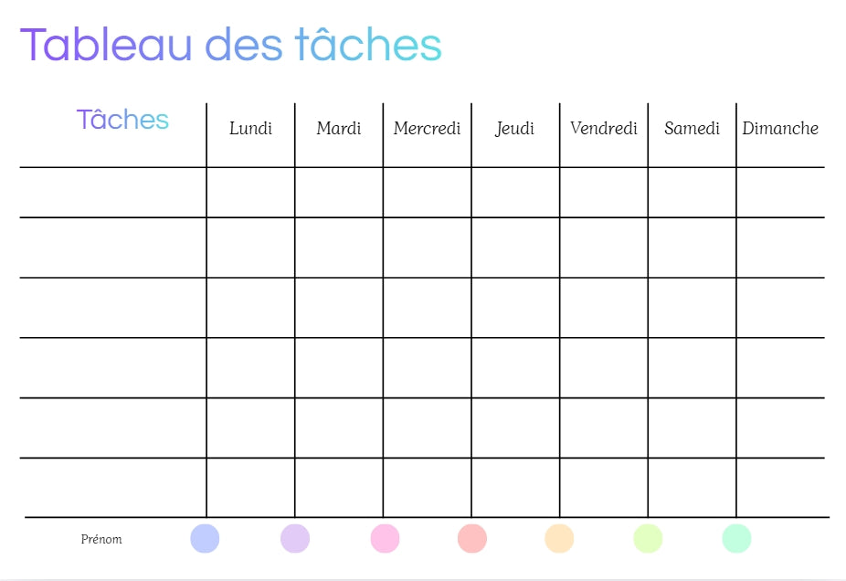 Tableau des tâches familiales à imprimer – PDF.