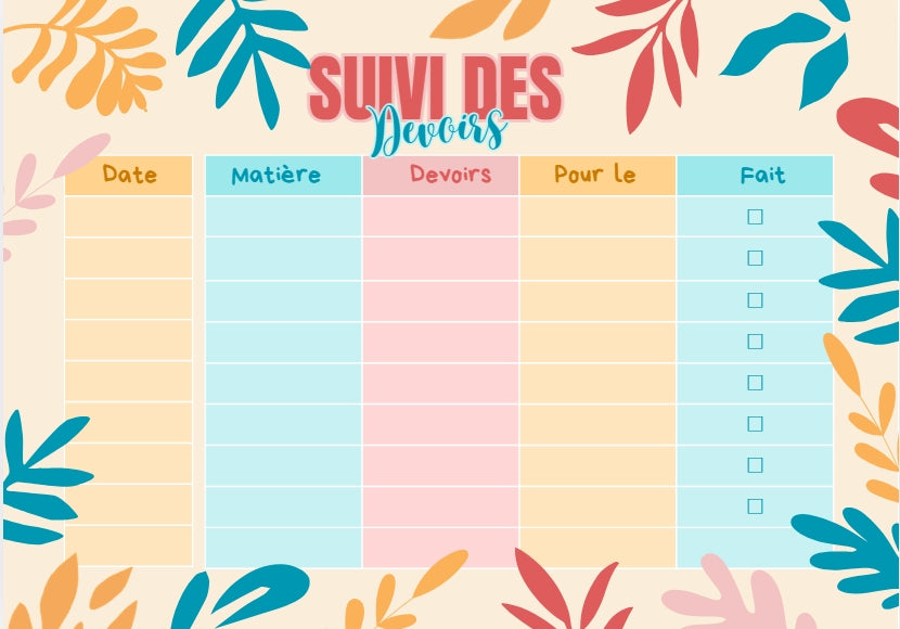 Organiseur de suivi des devoirs