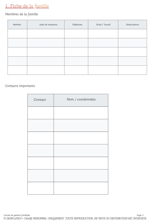 Carnet de Gestion familiale