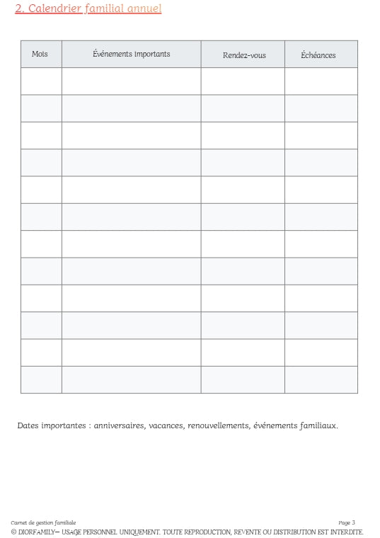 Carnet de Gestion familiale